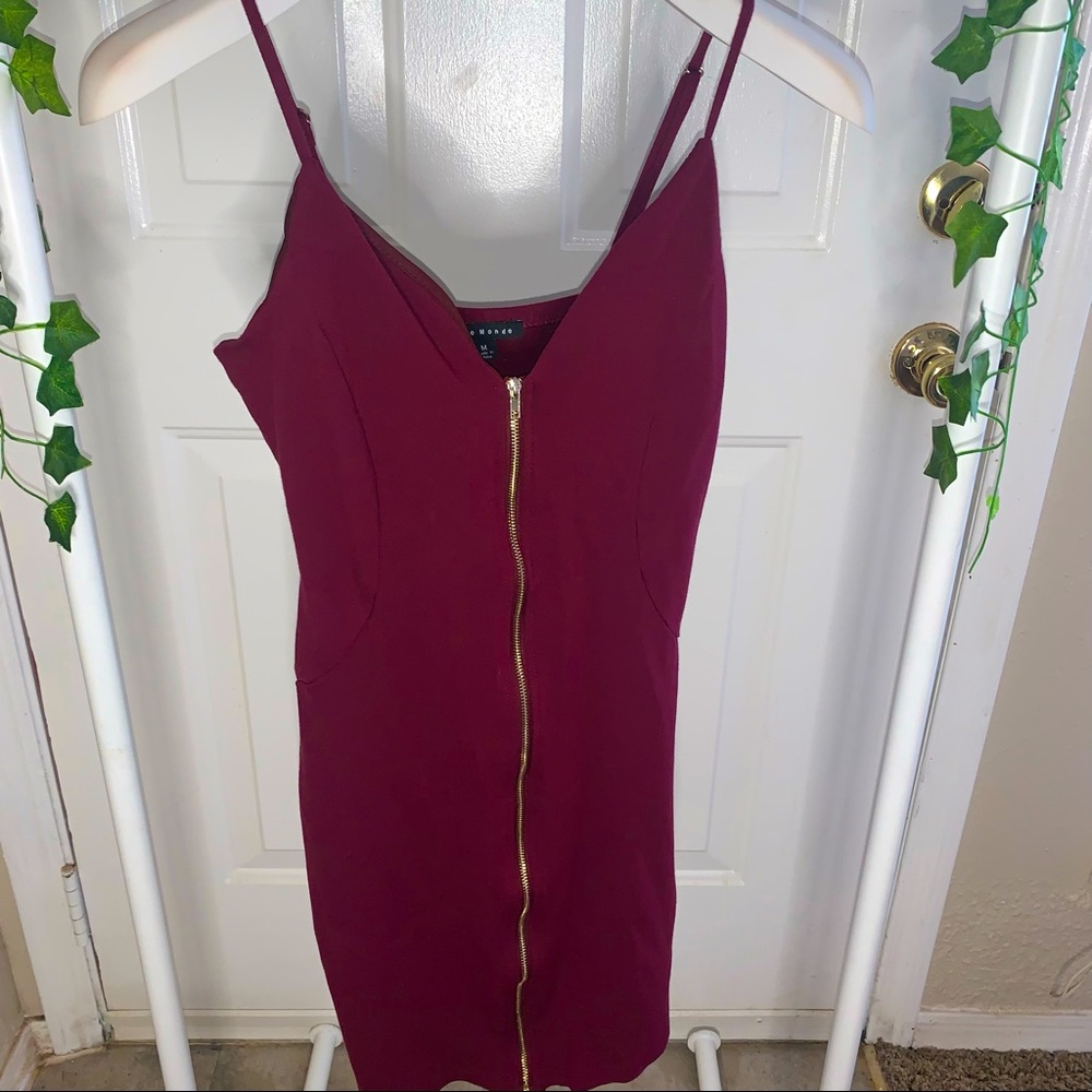 Maroon Bodycon Zip up Dress